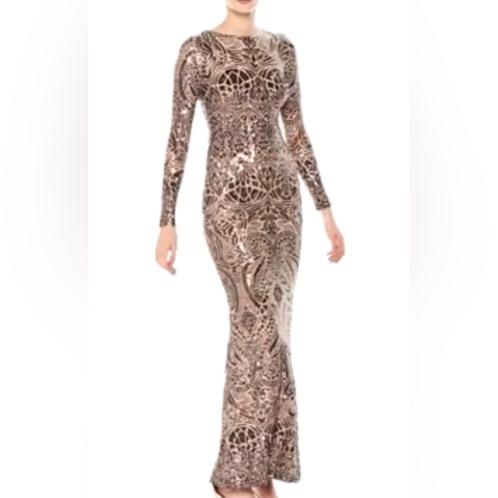 Stunning Bronze Sequin Gown. Looks great on.